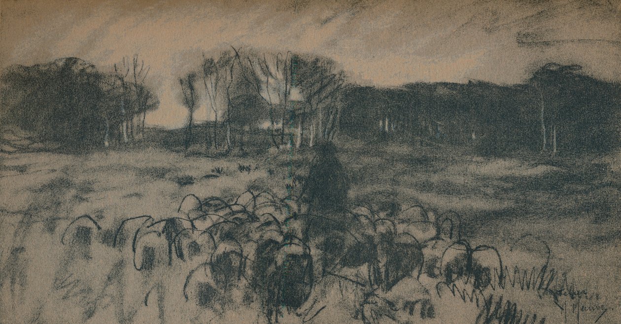 En skitse af en hyrde og hans flok, 1800-tallet af Anton Mauve