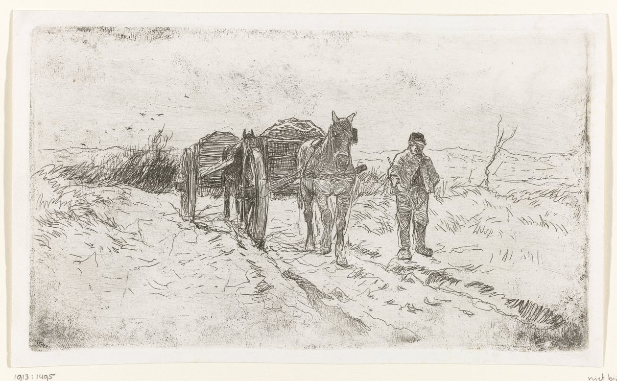 Bonde ved siden af ​​to hestevogne af Anton Mauve