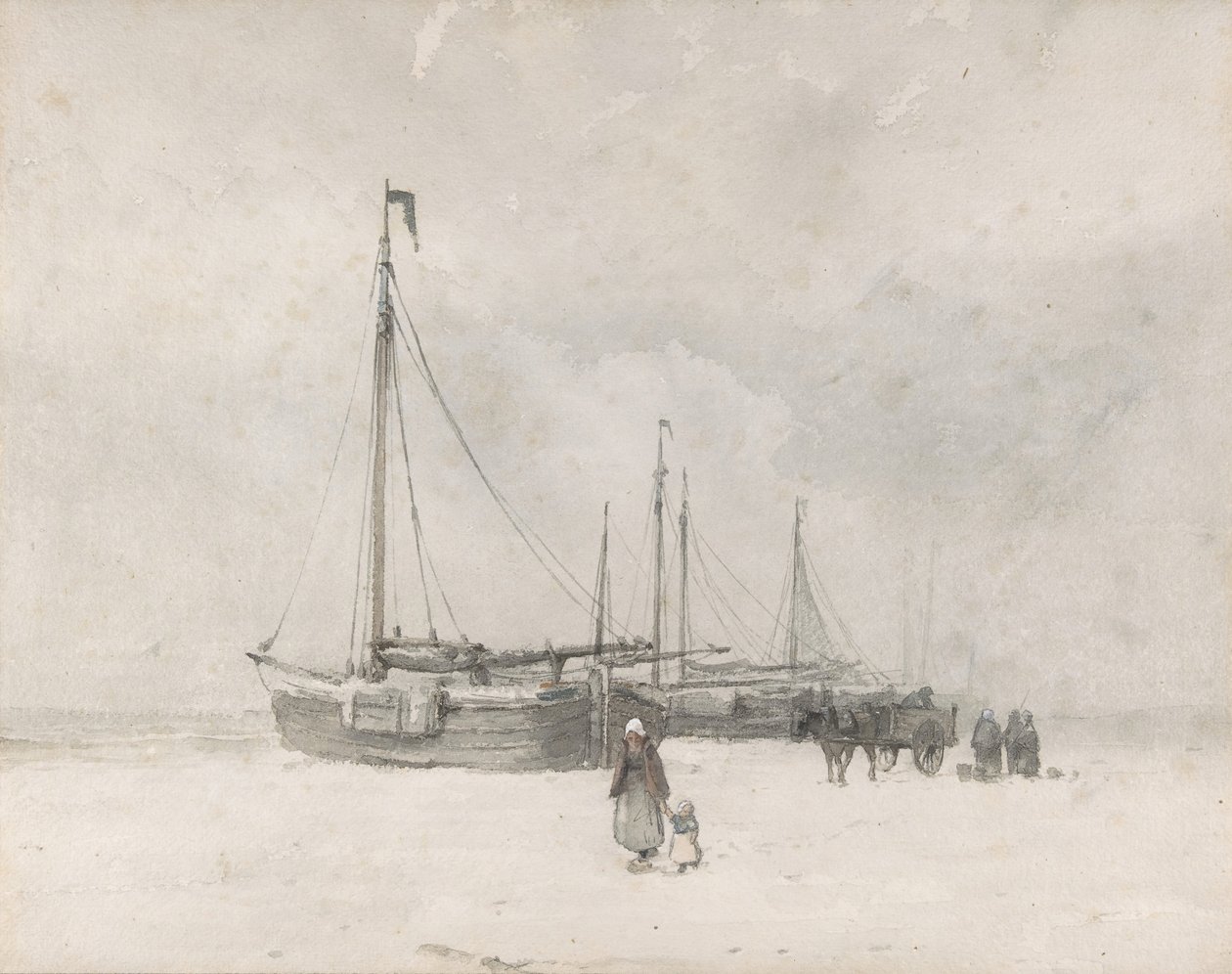 Fiskerbåde på stranden om vinteren, midten til slutningen af det 19. århundrede. af Anton Mauve