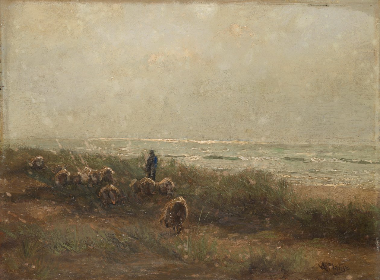 Landskab med fårehyrde ved havet af Anton Mauve
