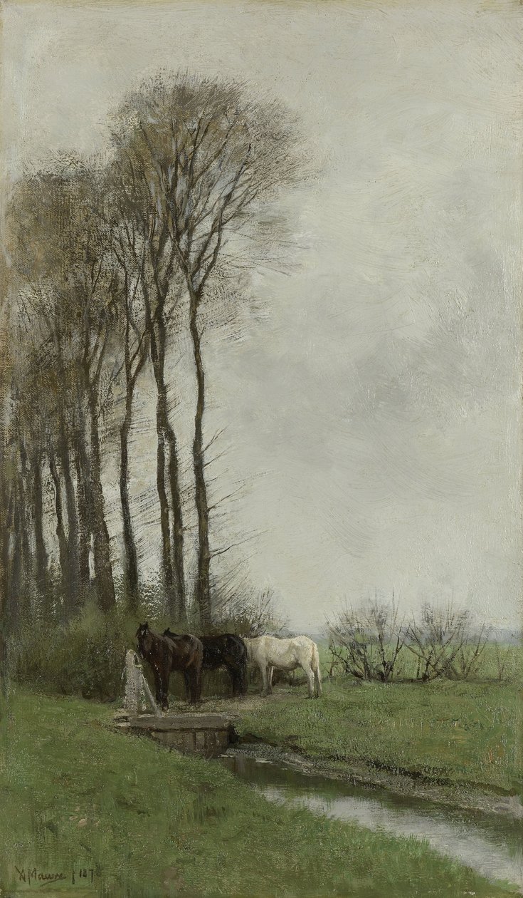 Heste ved hegnet af Anton Mauve