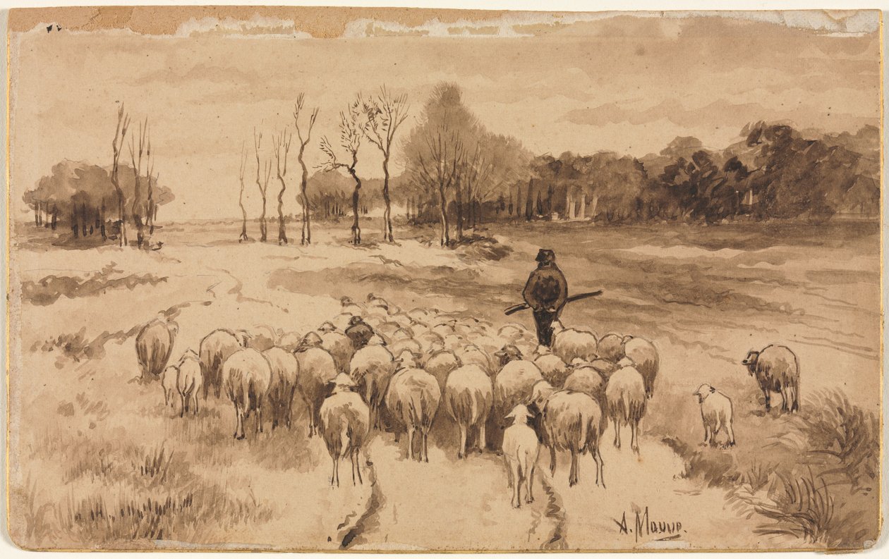 Hyrde med sin hjord, ca. 1870. af Anton Mauve