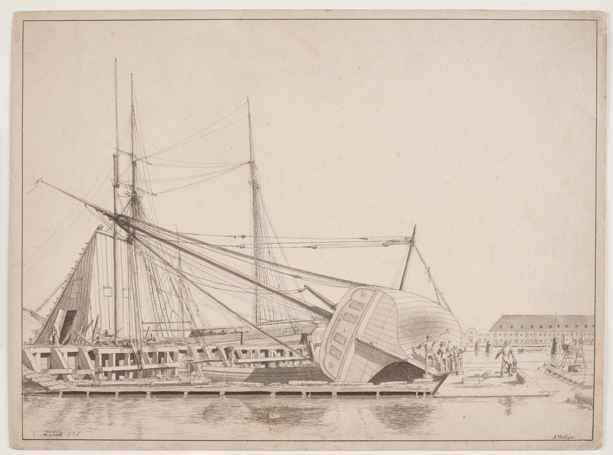 Ved et skibsværft. Københavns Havn af Anton Melbye