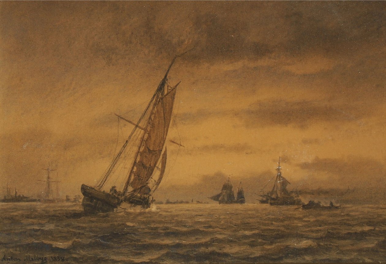 Talrige sejlskibe på havet af Anton Melbye