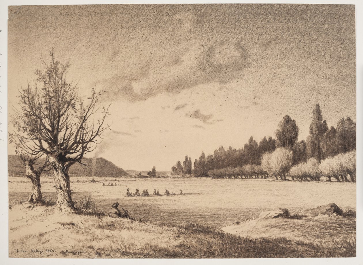 Åbent landskab med en skov i det fjerne. Bourgogne af Anton Melbye