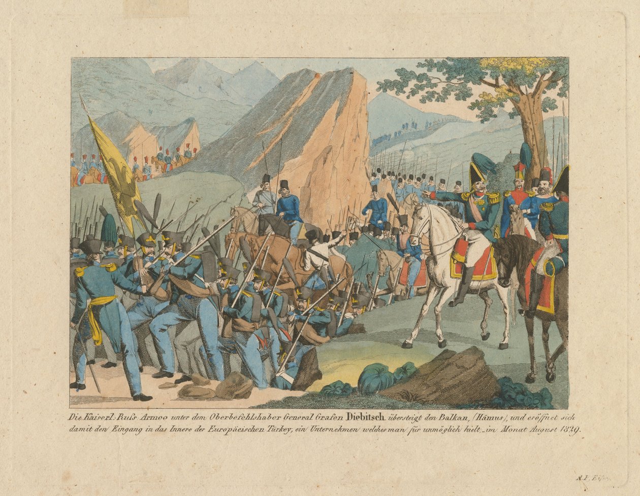 Hæren af Graf Ivan Ivanovich Diebitsch krydser Balkan af Anton Paul Eisen