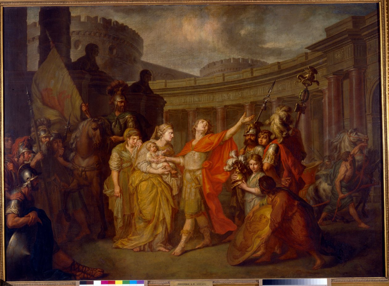 Hectors og Andromaches farvel: på vej til den trojanske krig Hector efterlader sin kone og søn Astyanax (Hectors farvel til Andromache) - Olie på lærred af Anton Pavlovich Losenko (1737-1773) af Anton Pavlovich Losenko