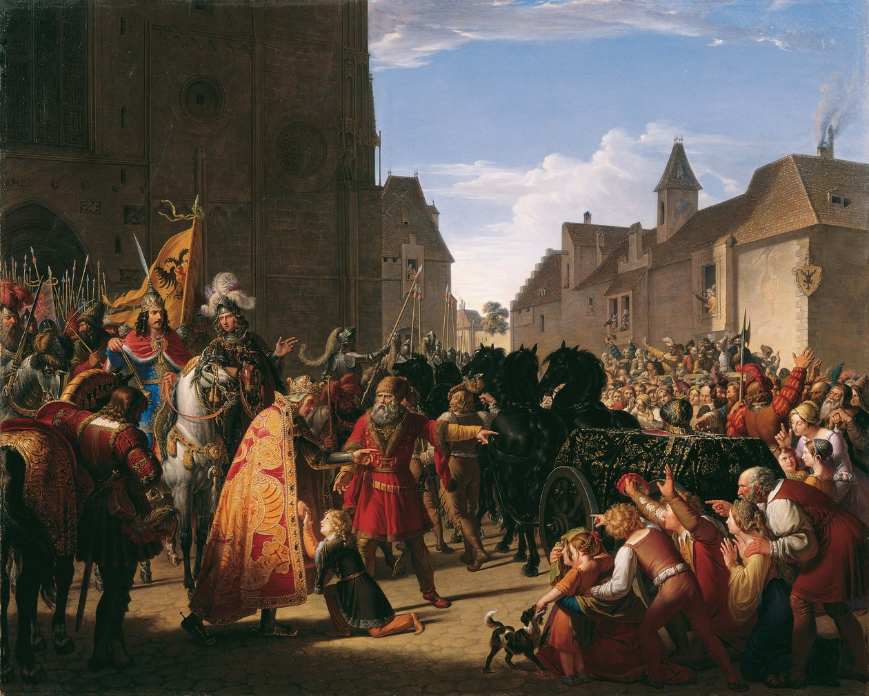 Kong Premysl Ottokars søn Wenceslaus beder Rudolf af Habsburg om sin fars lig. af Anton Petter