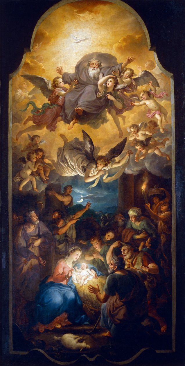 Tilbedelse af hyrderne med Faderen Gud i englenes herlighed, af Anton Raphael Mengs, olie på lærred af Anton Raphael Mengs