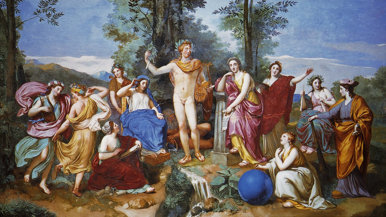 Apollon, Mnemosyne og de ni muser af Anton Raphael Mengs