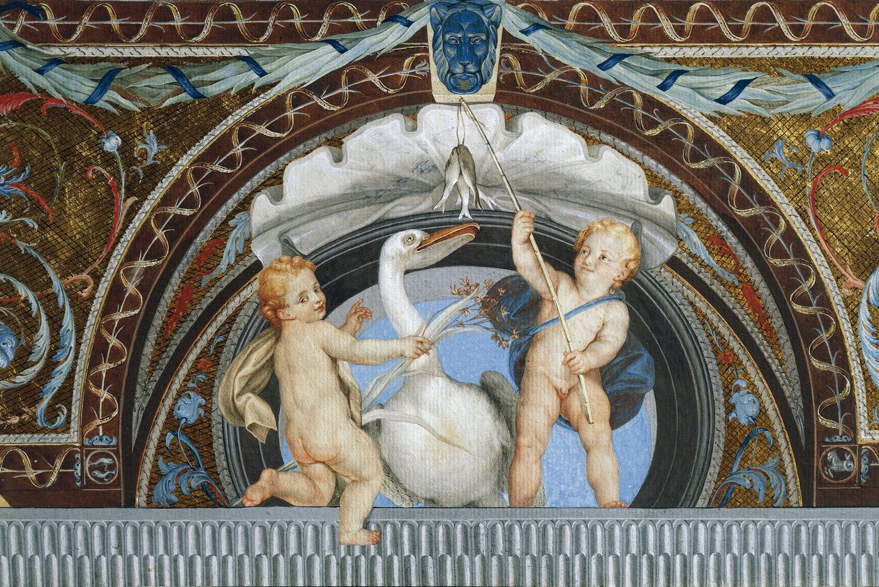 Putti med en pelikan, af Anton Raphael Mengs, detaljer, mixed media af Anton Raphael Mengs