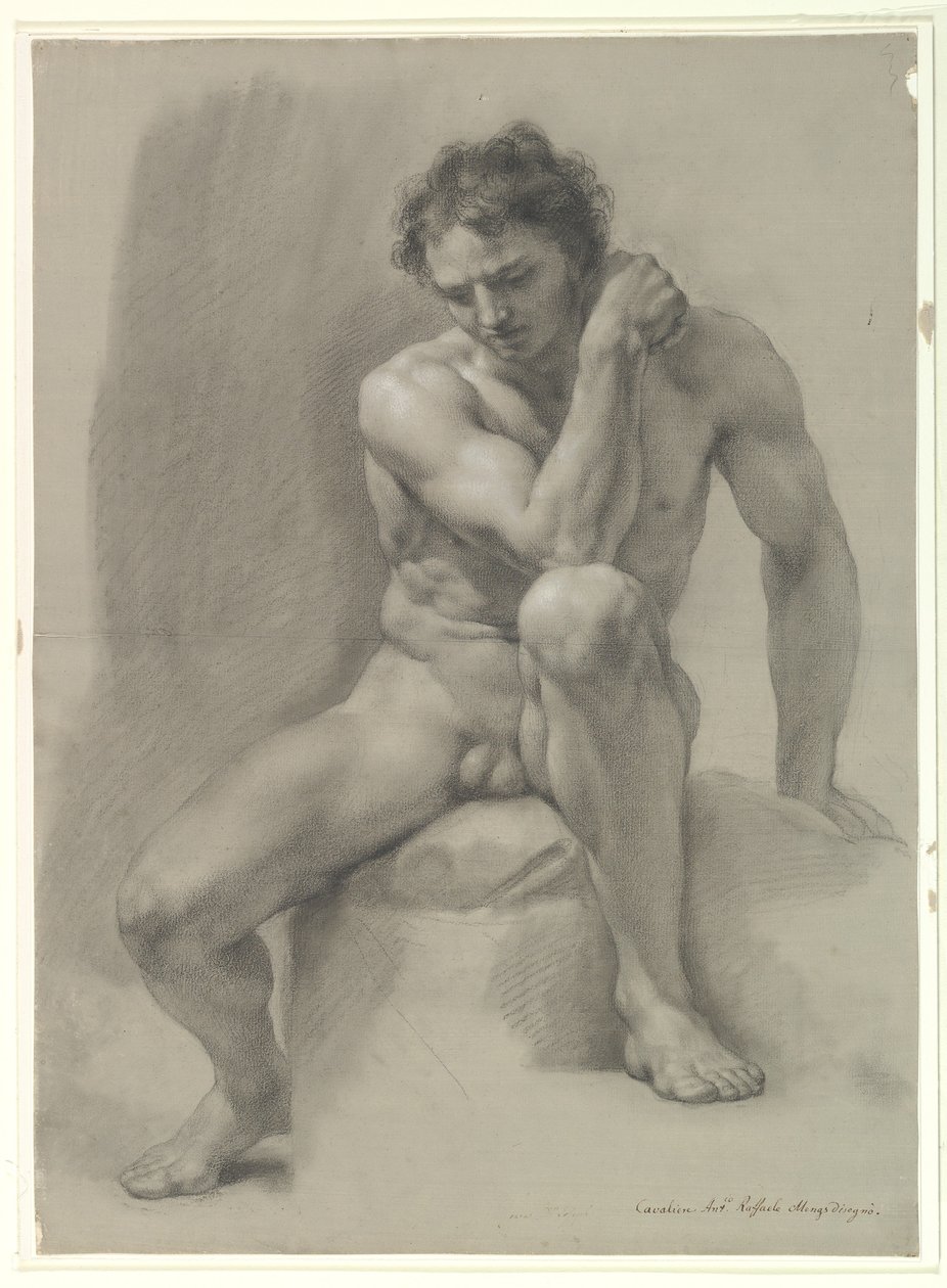 Siddende mandlig nøgenmodel af Anton Raphael Mengs