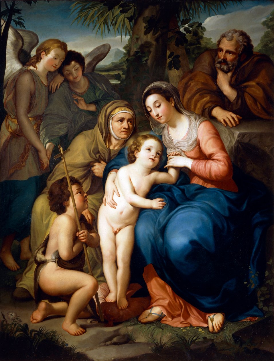 Den hellige familie med Saint Elizabeth, Saint John the Baptist og to engle, af Anton Raphael Mengs af Anton Raphael Mengs