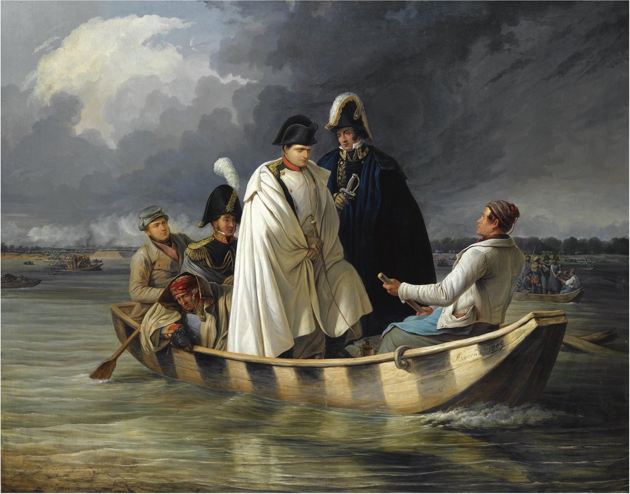 Napoleon forlader Lobau efter nederlaget ved slaget ved Aspern, 1845 af Anton Ritter von Perger