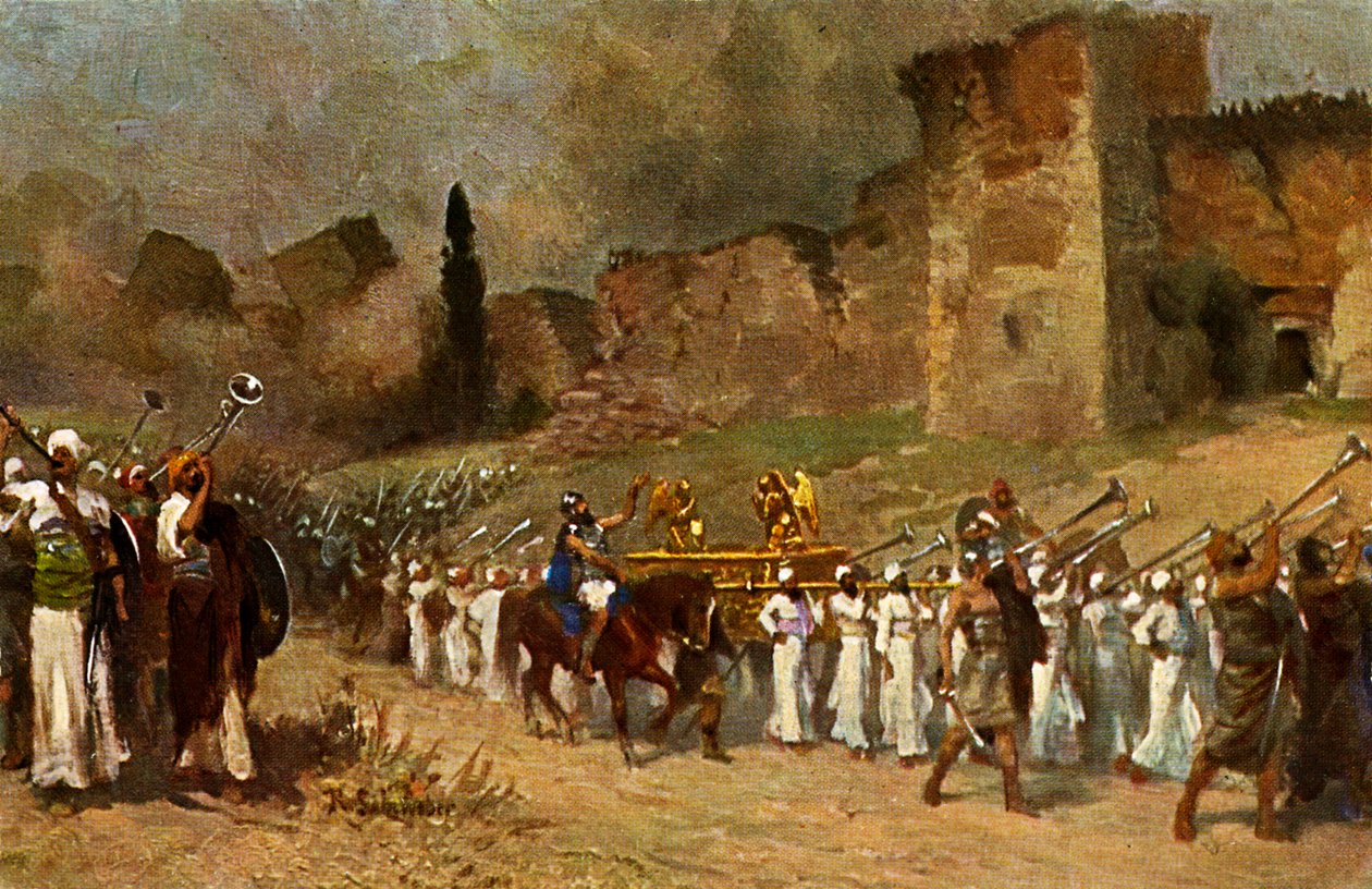 Ødelæggelsen af Jerikos mure - Ols Testament (print) af Anton Robert (after) Leinweber