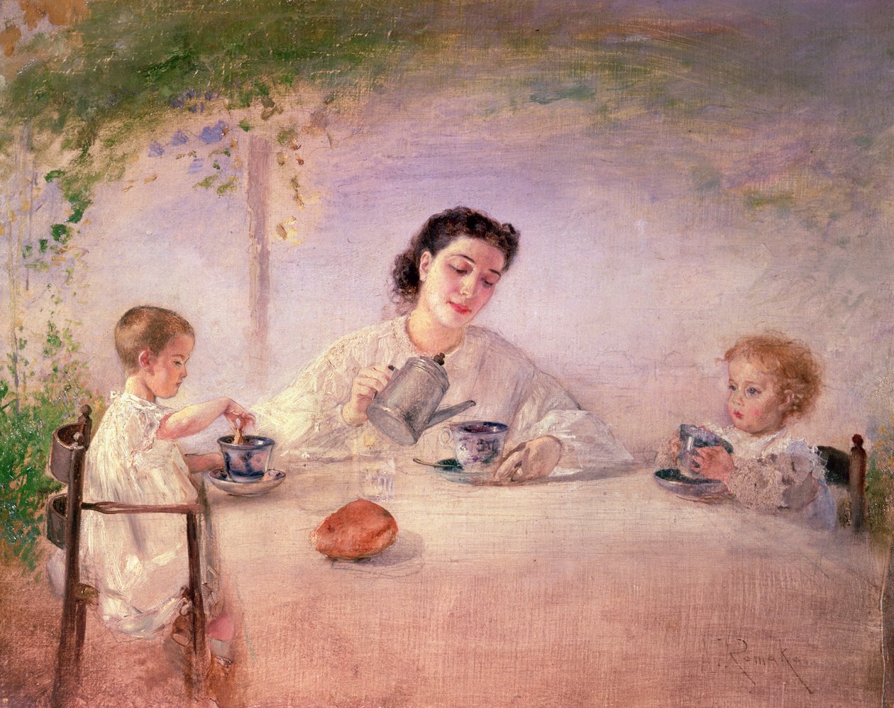 Kunstnernes hustru Sophie med deres døtre Mathilda og Adele, 1873 af Anton Romako