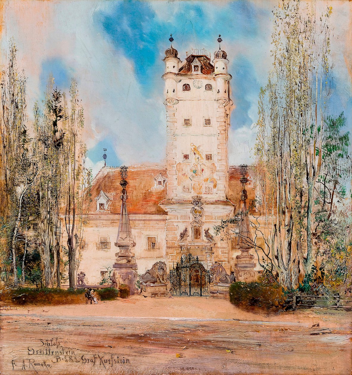 Udvendig udsigt over slottet Greillenstein i Østrig - Maleri af Anton Romako (1832-1889) af Anton Romako