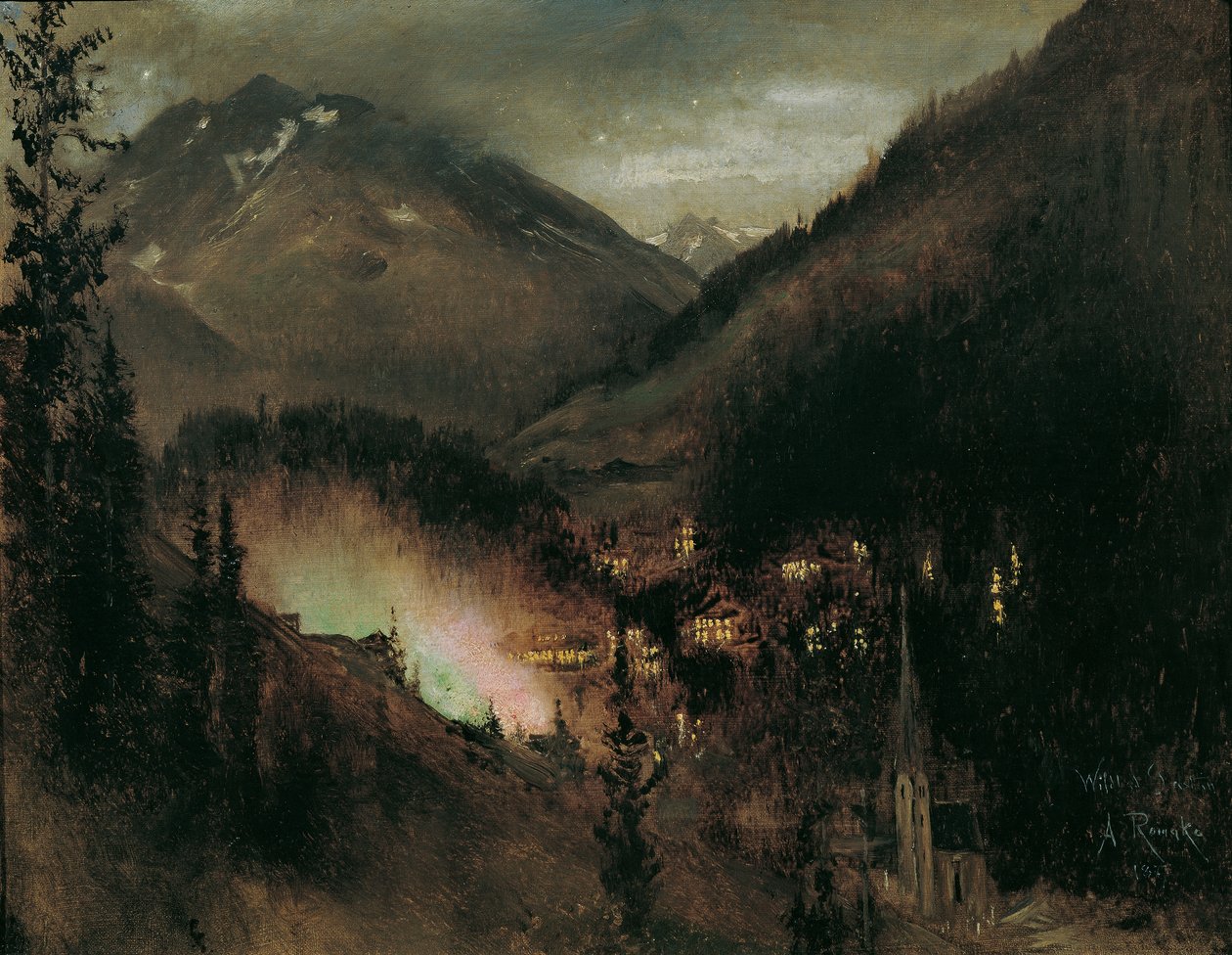 Wildbad Gastein om aftenen (med bengalsk belysning) af Anton Romako