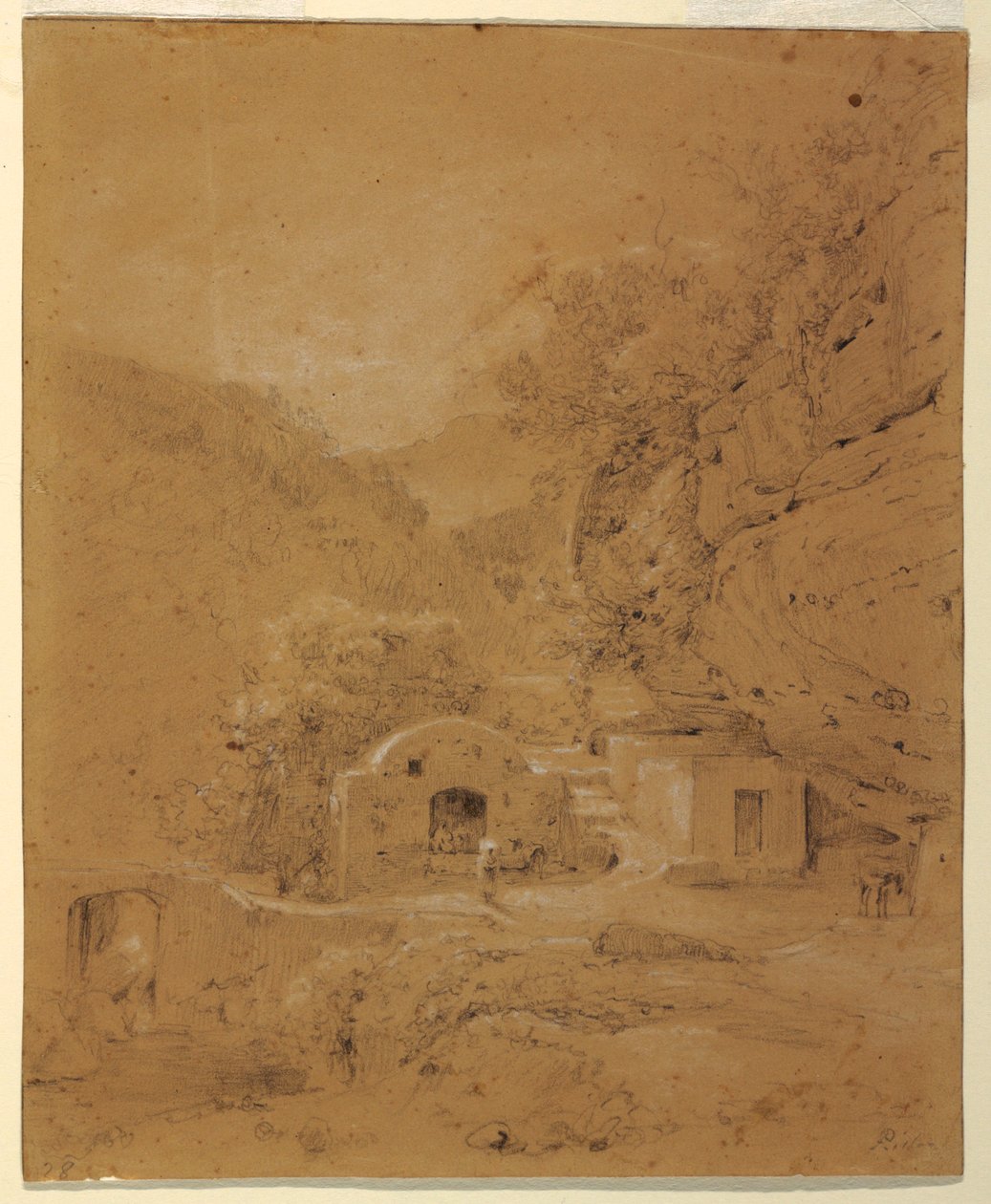 Tegning, Landskabsudsigt mellem Napoli og Salerno, 1820-30 af Anton Sminck Pitloo