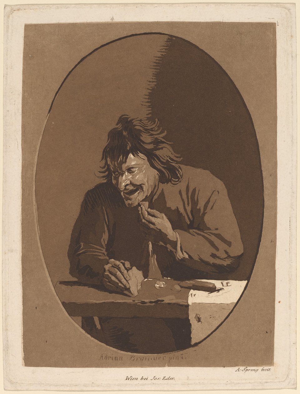 En Bonde, der spiser af Anton Spreng after Adriaen Brouwer; published by Joseph Eder