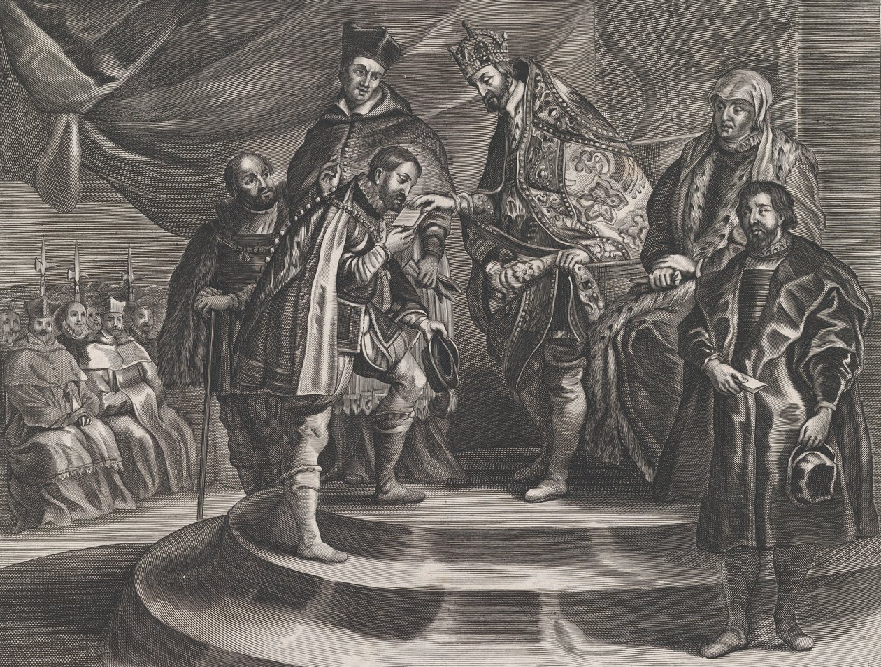 Plade 25: Philip kronet til konge af Spanien af sin far, Charles V, fra Guillielmus Becanus