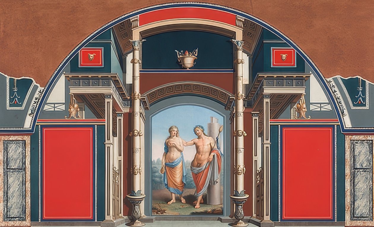Vægmaleri af et romersk hus på grunden til Villa Negroni i Rom, der viser Bacchus og Ariadne. 1783 af Anton von Maron