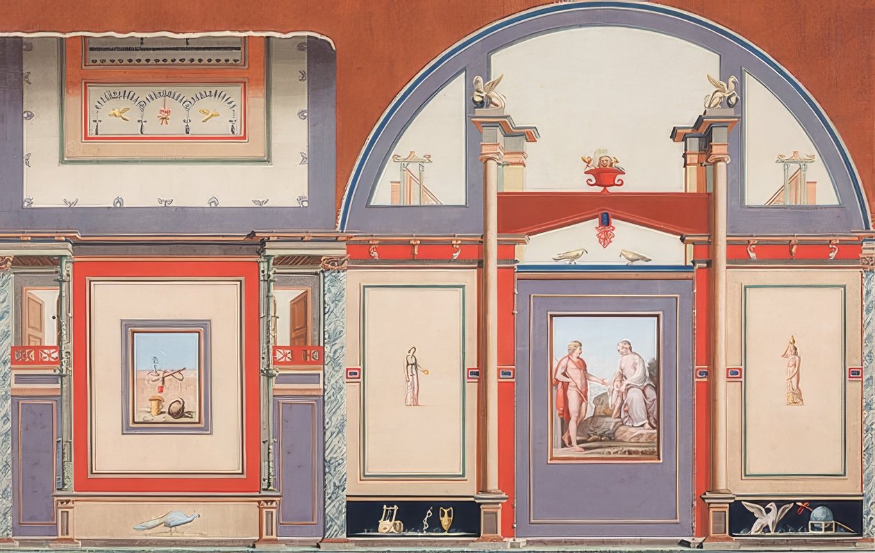 Vægmaleri af et romersk hus på Villa Negronis grund i Rom, Mars (?), Venus og Amor. 1793 af Anton von Maron