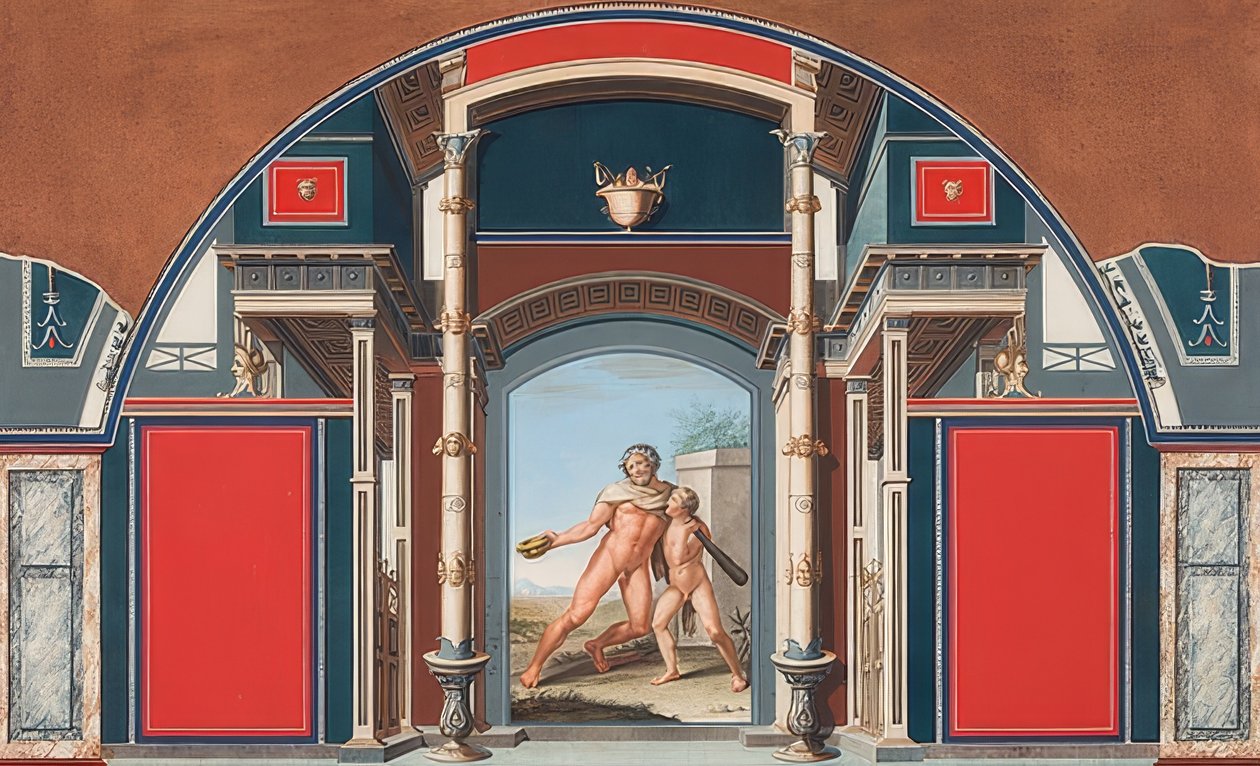 Vægmaleri af et romersk hus på grunden til Villa Negroni i Rom, Drunken Hercules. 1781 af Anton von Maron