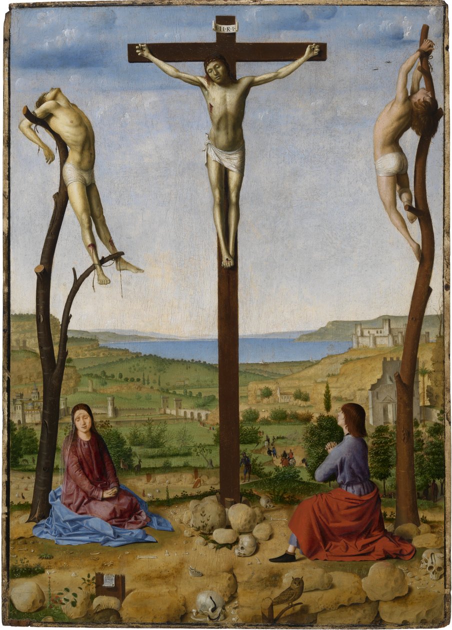 Korsfæstelse med Saint Mary og Saint John Evangelist af Antonello da Messina