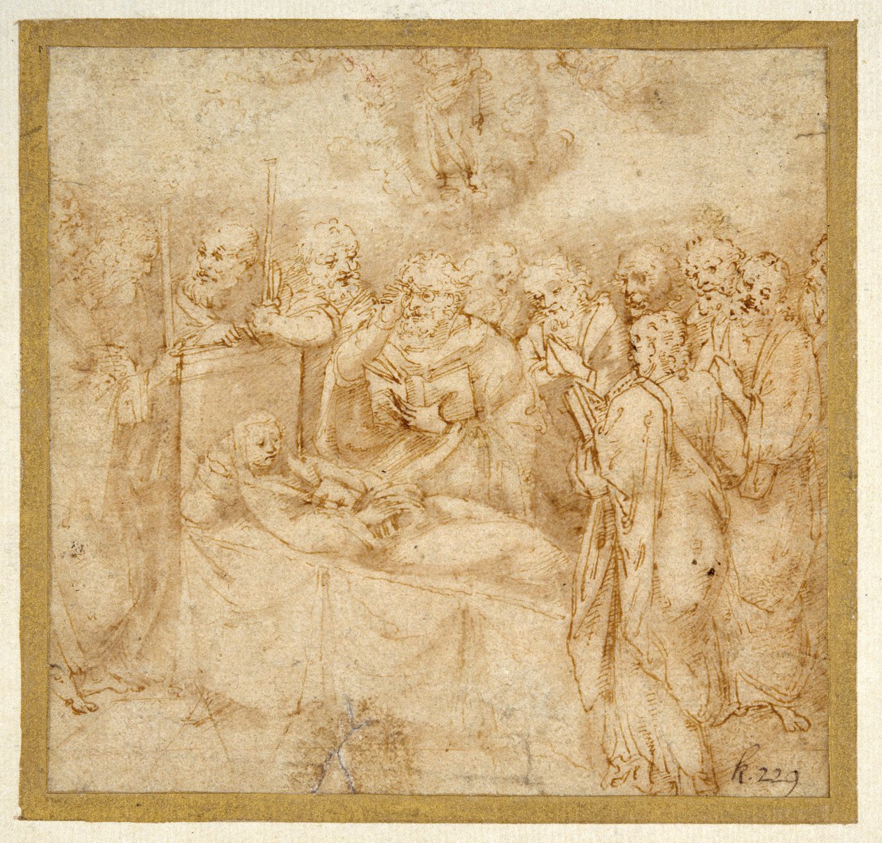The Dormition of the Virgin (pen & brunt blæk med brun vask på hvidt papir) af Antonello Gaggini