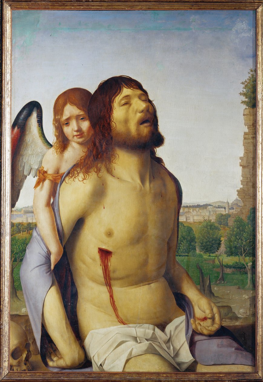 Død Kristus støttet af en engel (maleri på træ) af Antonello da Messina