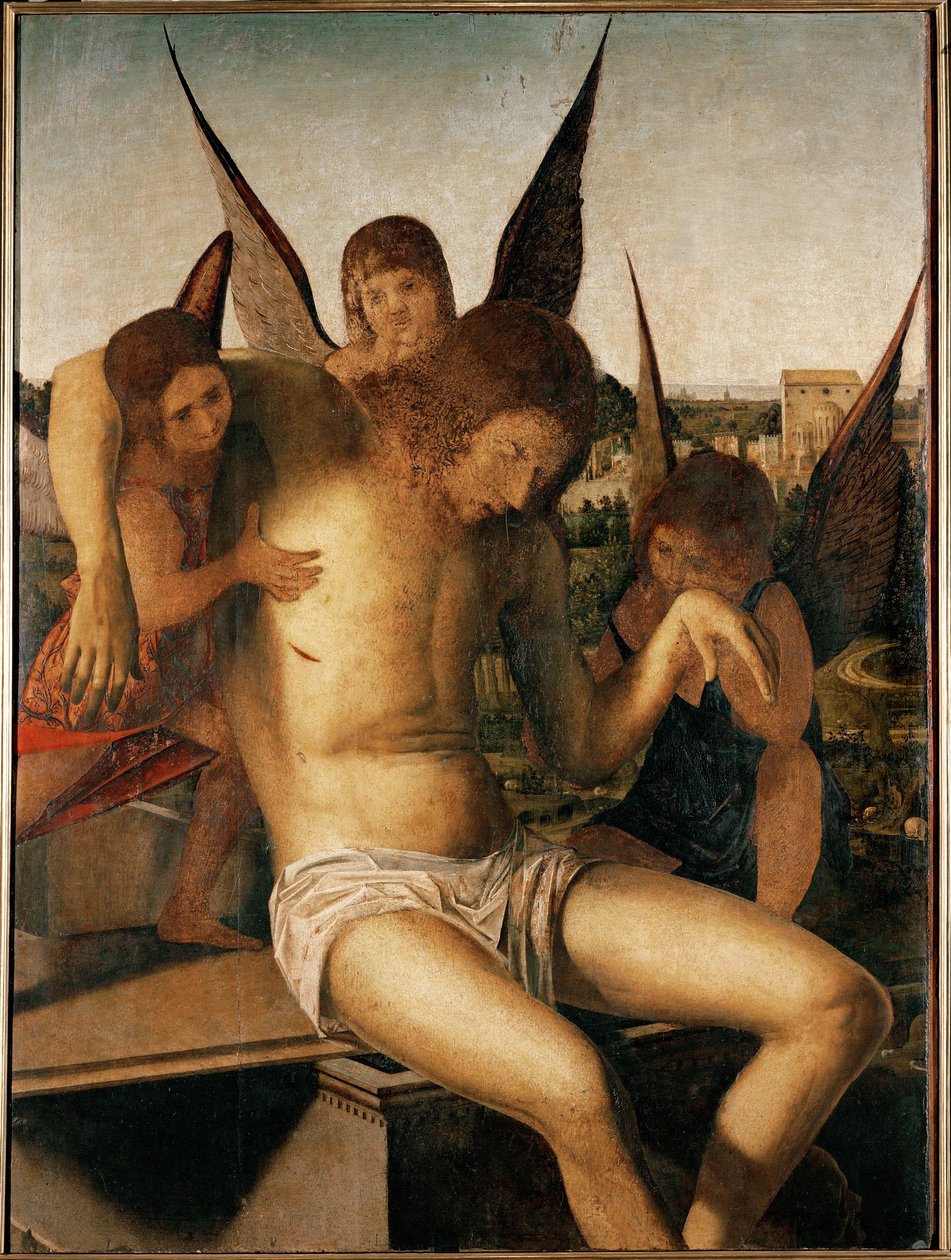 Pieta med tre engle, ca. 1475 (olie på træ) af Antonello da Messina