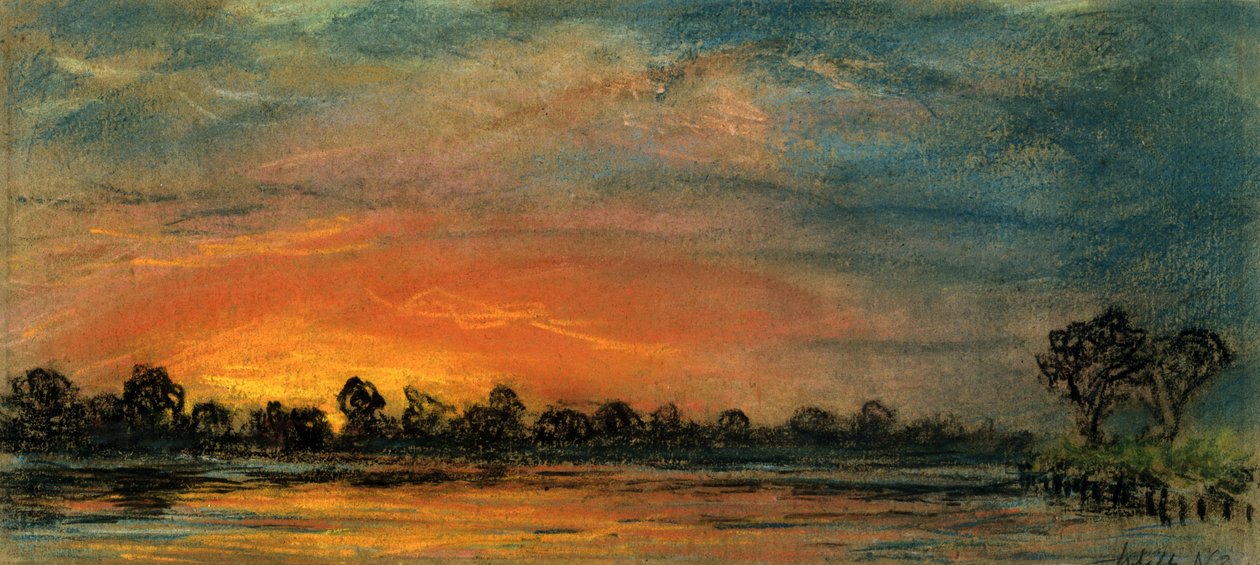 Solnedgang ved Chelsea, London af Frederick (attr. to) Barnard