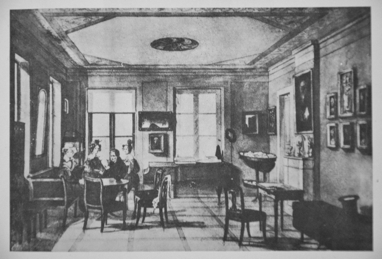 Et værelse i lejligheden hos Chopin -familien i Krakowskie Przedmieście Street af Antoni Kolberg