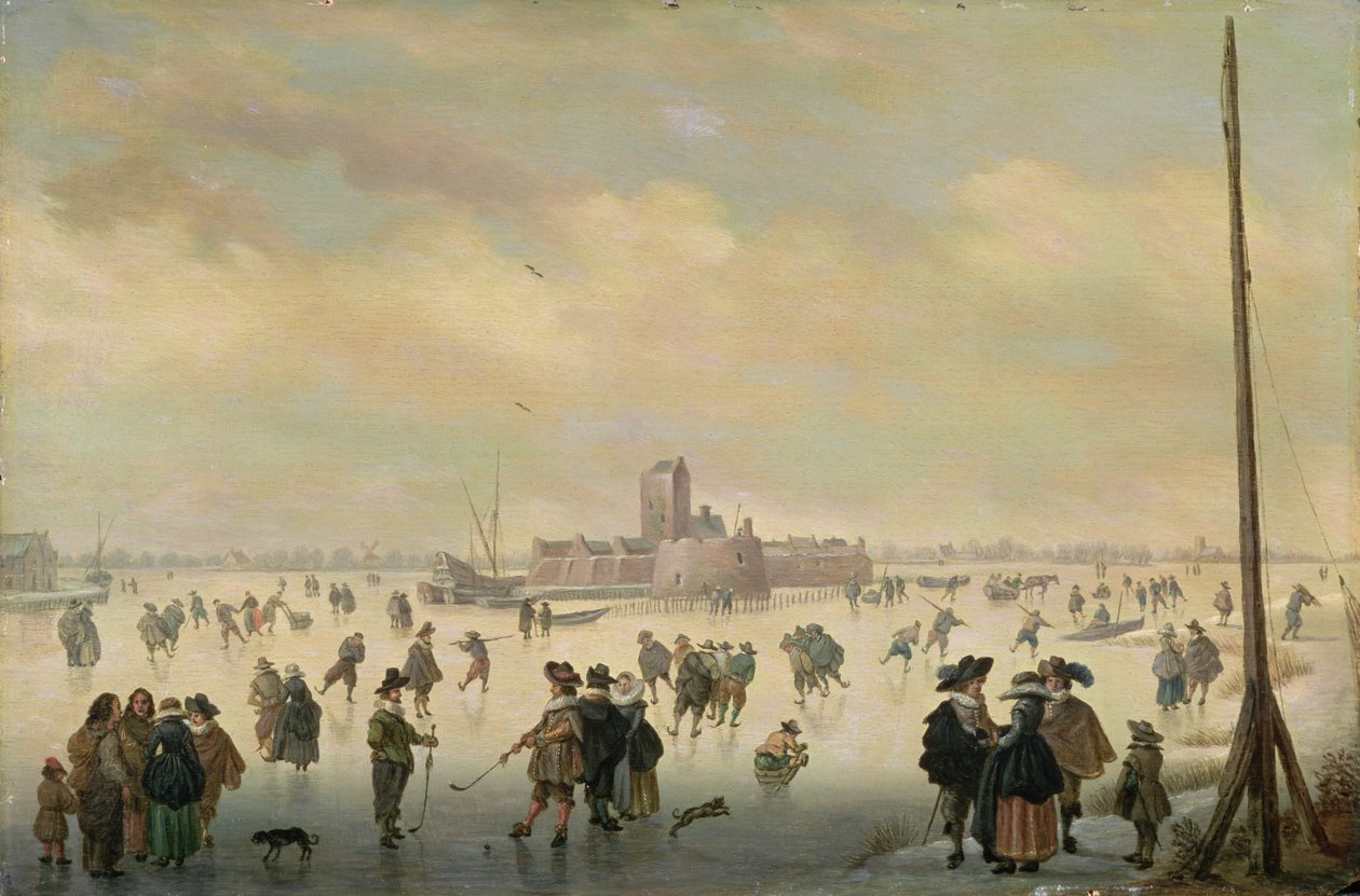 Skøjtescene (olie på panel) af Antoni (1594 1641) Verstralen
