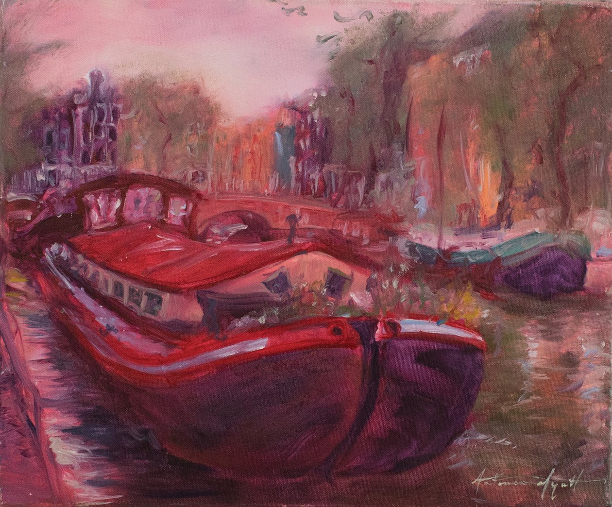 Amsterdam Pram, ca. 2006 (olie på lærred) af Antonia Myatt