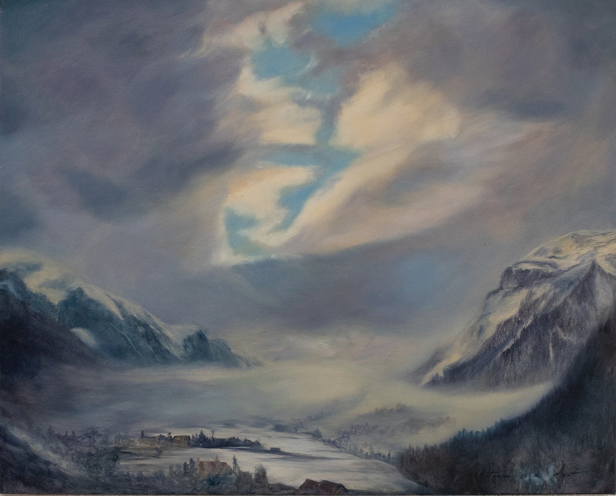 Bjerge i Schweiz, 2011 (olie på lærred) af Antonia Myatt
