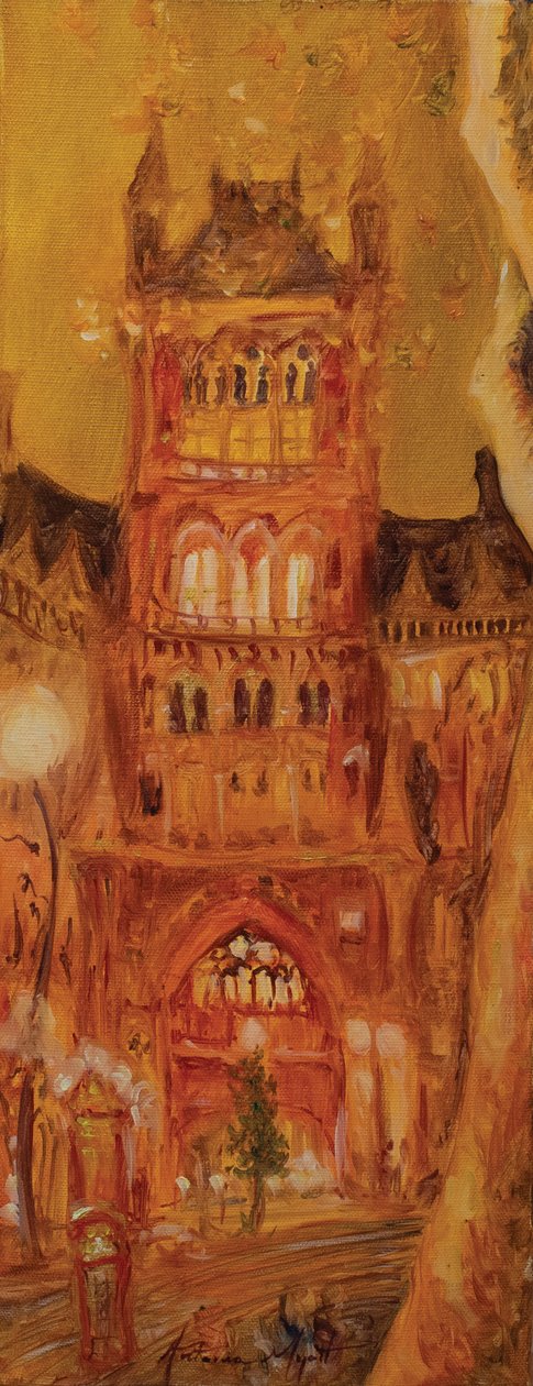 St Pancras Station, 2014 (olie på lærred) af Antonia Myatt