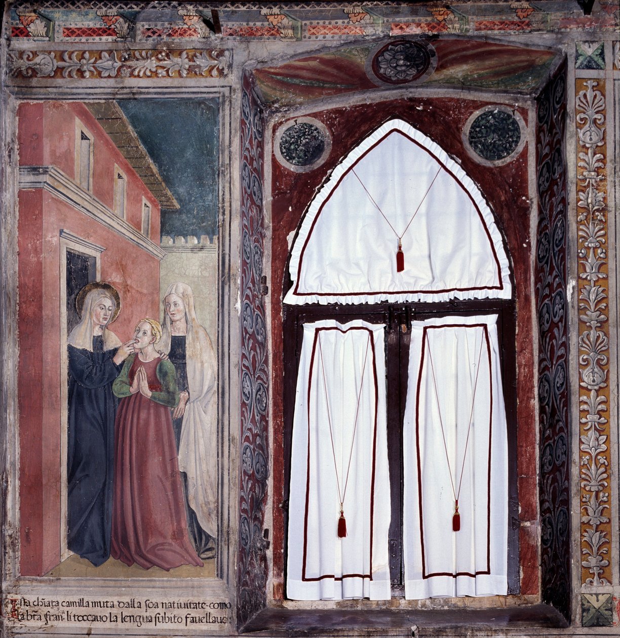St. Francesca Romanas liv: Camilla, en døvstum bliver helbredt af helgenen (Fresco af Antoniazzo Romano