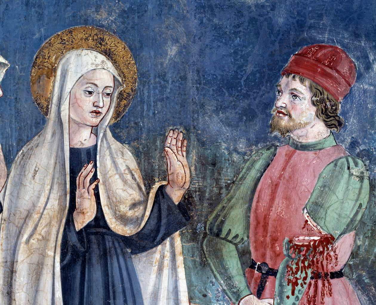 Life of St Francesca Romana: Ved hendes tilbagevenden til St John Lateran helbreder helgenen en mand med en overskåret arm, detaljer (Fresco af Antoniazzo Romano