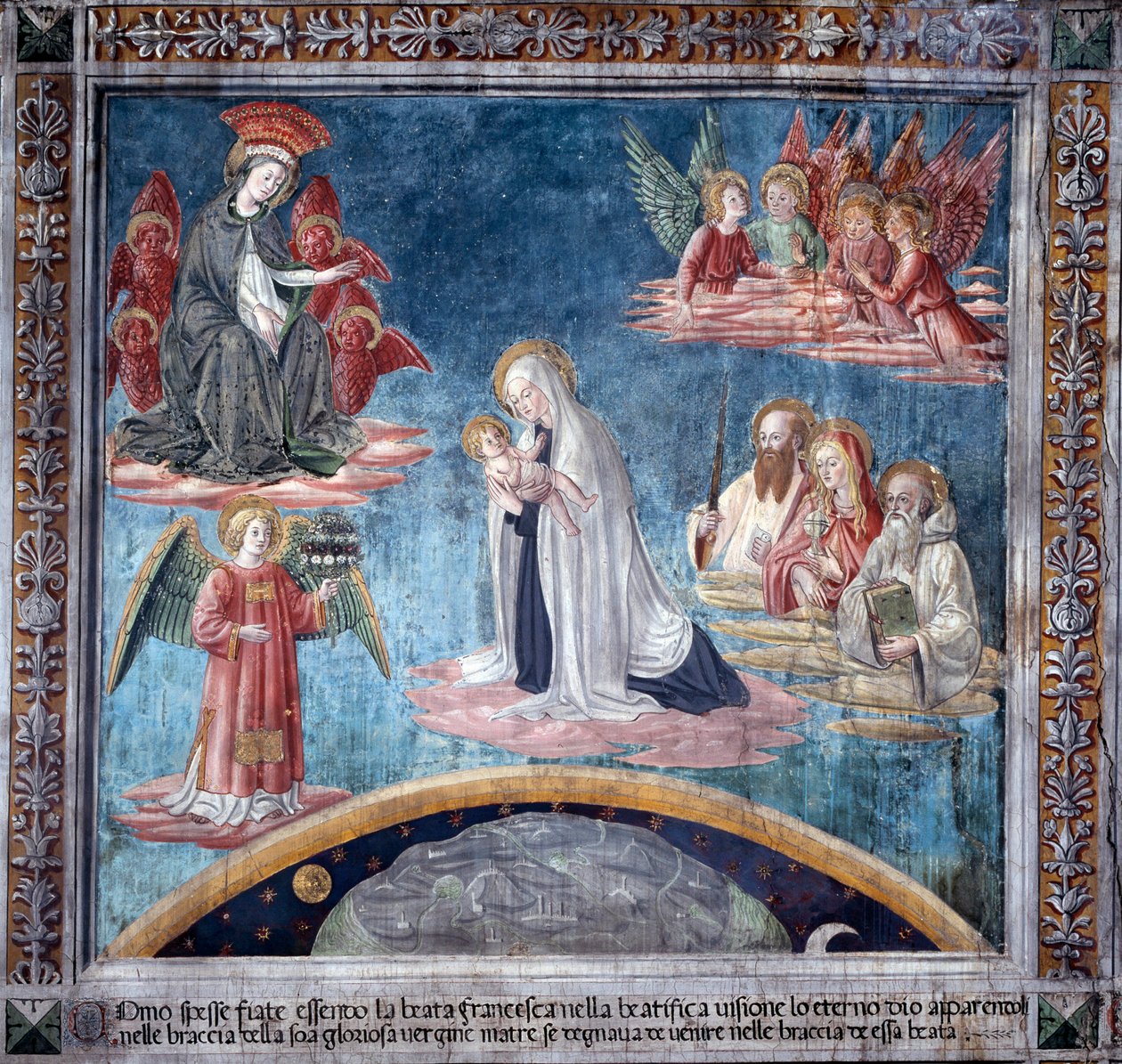 Livet af St. Francesca Romana: Flere gange i ekstase modtog Francesca det hellige barn fra Jomfruen (Fresco af Antoniazzo Romano