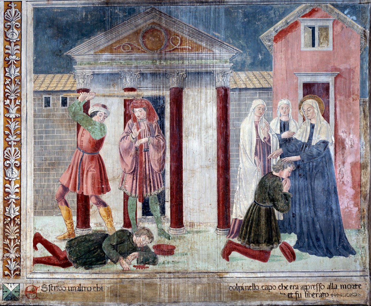 St. Francesca Romanas liv: Helgenen helbreder en mand slået ihjel af sine fjender (fresko af Antoniazzo Romano