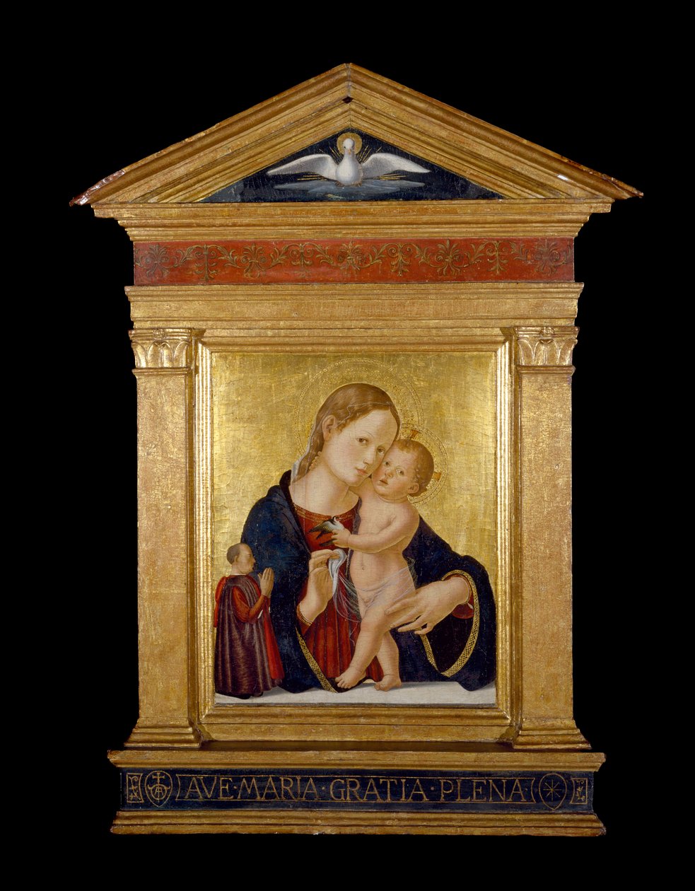 Jomfru og barn med donor, ca. 1480 (tempera og bladguld på panel) af Antoniazzo Romano