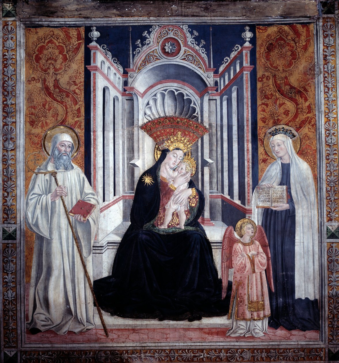 Jomfru mellem Sankt Benedikt og Sankt Francesca Romana (Fresco af Antoniazzo Romano