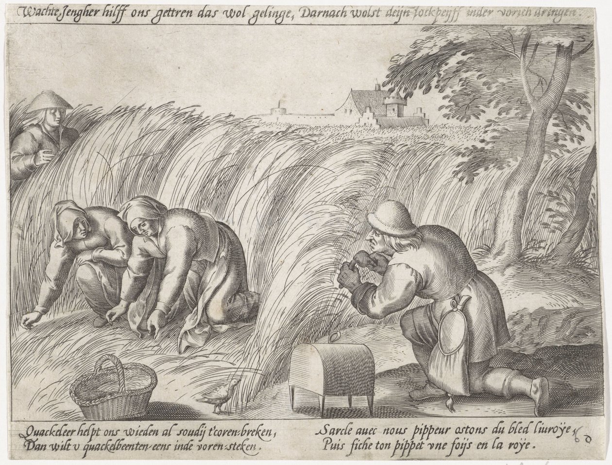 Lugning på jorden Dyrkning af korn (serietitel) af Antonie Wierix (II) (possibly)