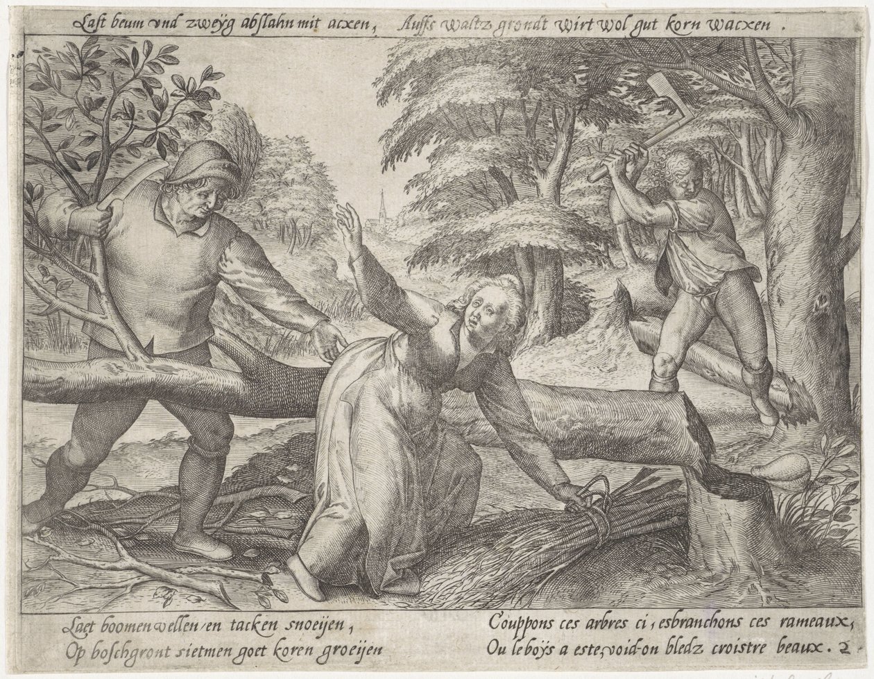 Rydning af skoven Dyrkning af korn (serietitel) af Antonie Wierix (II) (possibly)