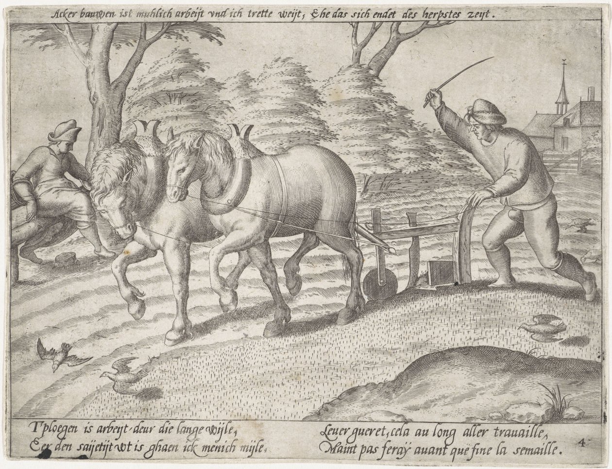 Pløjning af jorden Dyrkning af korn (serietitel) af Antonie Wierix (II) (possibly)