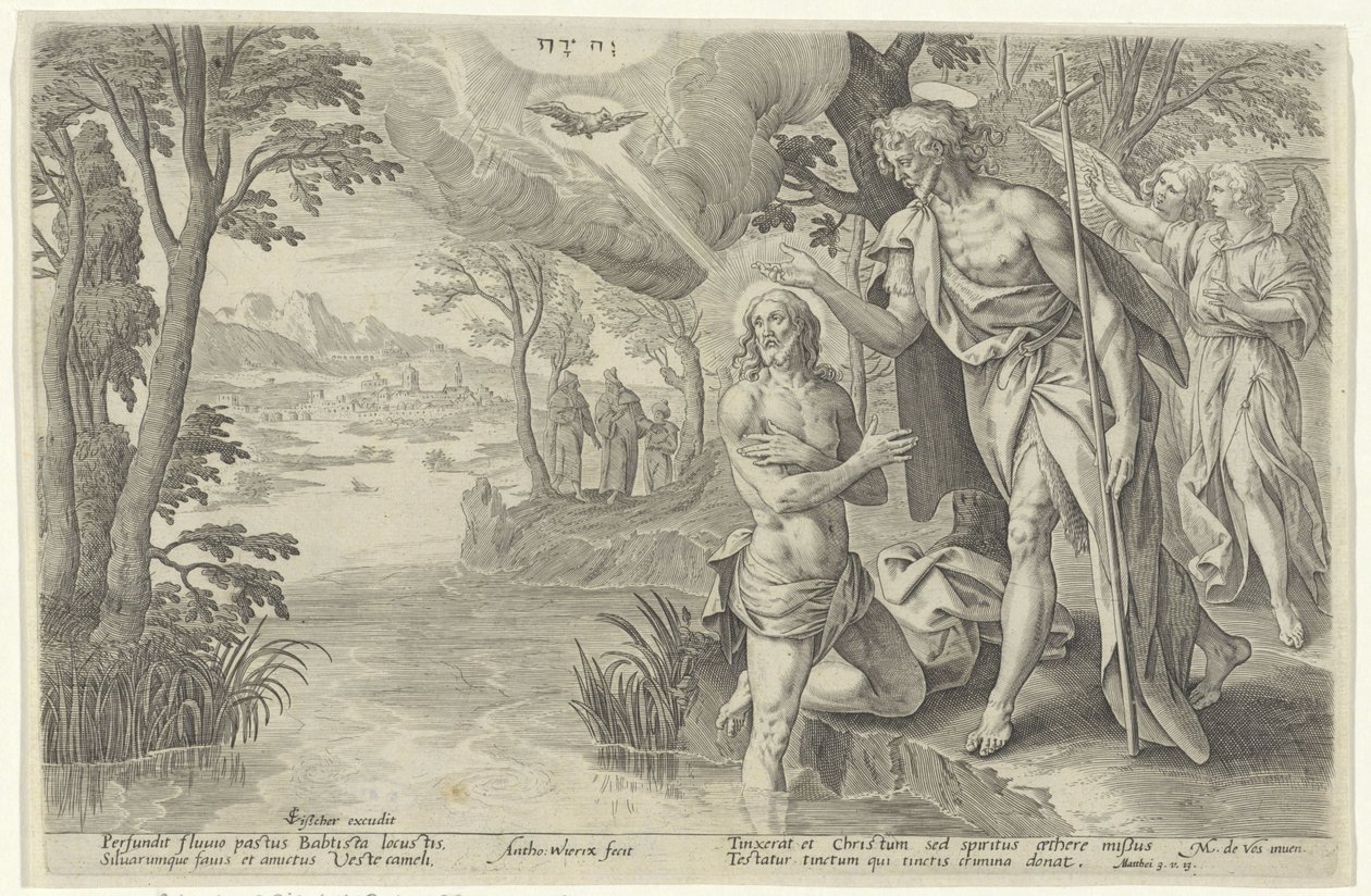 Doop van Christ Bibelsk teater (...) (serietitel) af Antonie Wierix (II)