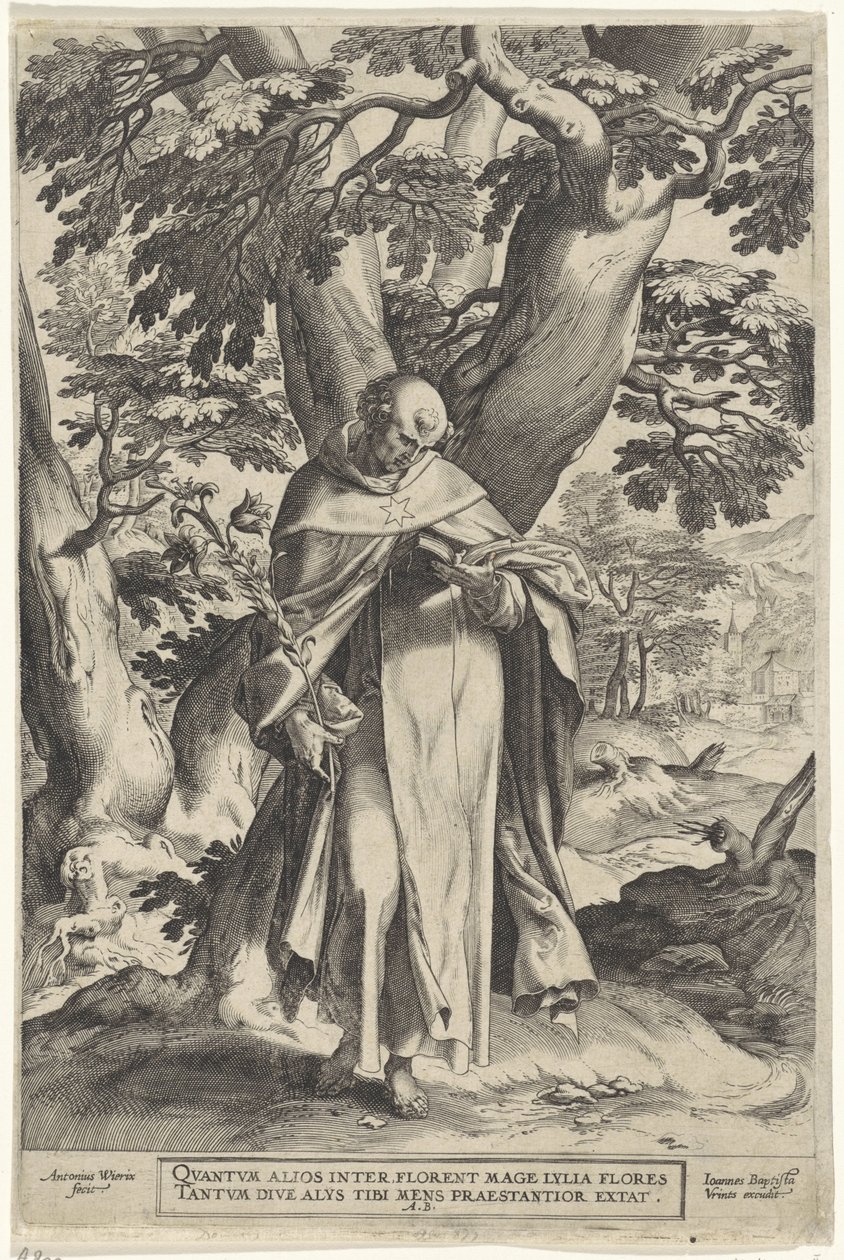 Landskab med Saint Dominic af Antonie Wierix (II)