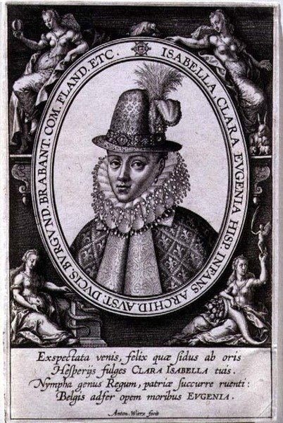 Portræt af Isabella Clara Eugenia af Østrig (1566-1633) kone til Albert, ærkehertug af Østrig (1559-1621) (stik) af Antonie Wierix